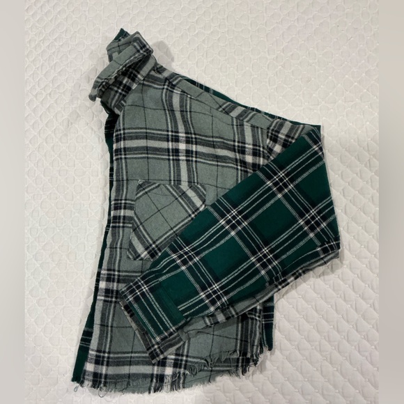 Riley & James Two Tone Green Plaid Button Front Cropped Shirt L - Picture 7 of 13